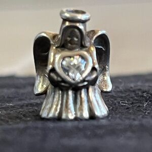 Silver Angel Charm with Heart and CZ